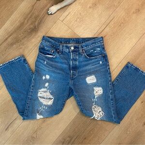 Levi's 501s Distressed Straight Leg Blue Jeans